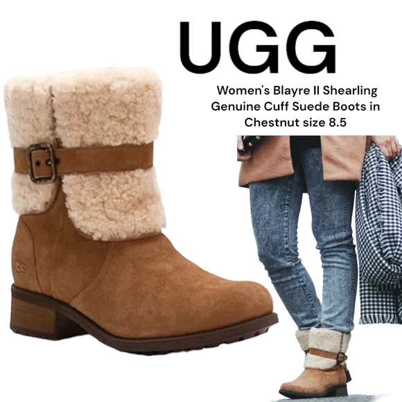 UGG Shoes - UGG Women Blayre II Shearling Genuine Cuff Suede Boots Chestnut & cream boot 8.5